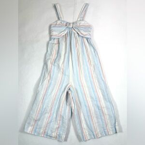HOPE & HENRY Girls Bow Front Wide Leg‎ Crop Linen Jumper Striped 7 Beach Summer